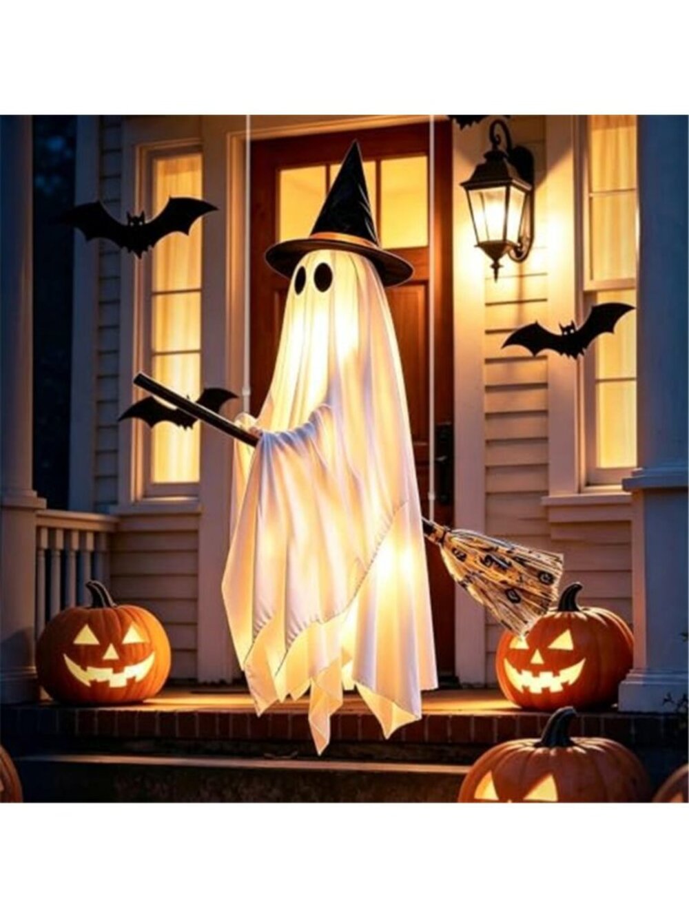 Halloween Ghost Decorations Outdoor with Witch Hat and Detachable Broom